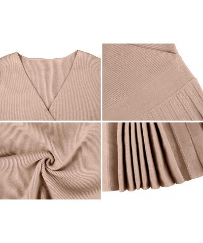 Women's V Neck Wrap Sweater Dress Long Sleeve Ribbed Knit Pleated Swing A Line Midi Dresses Warm Taupe $23.05 Sweaters