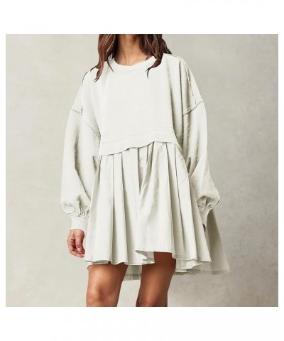 Sweatshirt Dresses for Women 2024 Casual Long Sleeve Patchwork Tops Oversized Crewneck Pullover Fashion Mini Dress 01-white $...