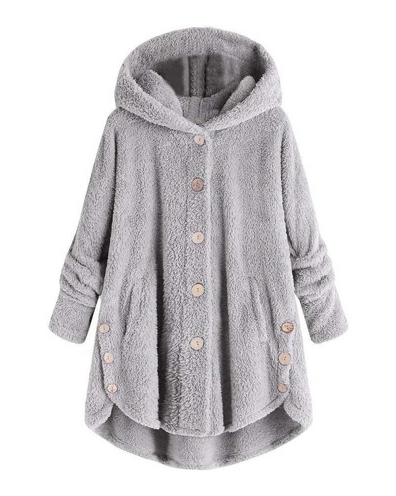 Plus Size Winter Jacket for Women Cute Sherpa Lined Warm Jacket Button Soft Coats Hooded Fleece Fuzzy Outwear Winter Coats fo...