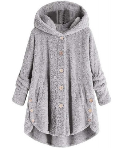 Plus Size Winter Jacket for Women Cute Sherpa Lined Warm Jacket Button Soft Coats Hooded Fleece Fuzzy Outwear Winter Coats fo...