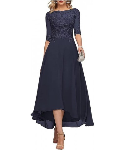 Lace Appliques Mother of The Bride Dresses for Wedding 3/4 Sleeve Tea Length Beaded Formal Evening Prom Dress Navy $25.00 Dre...