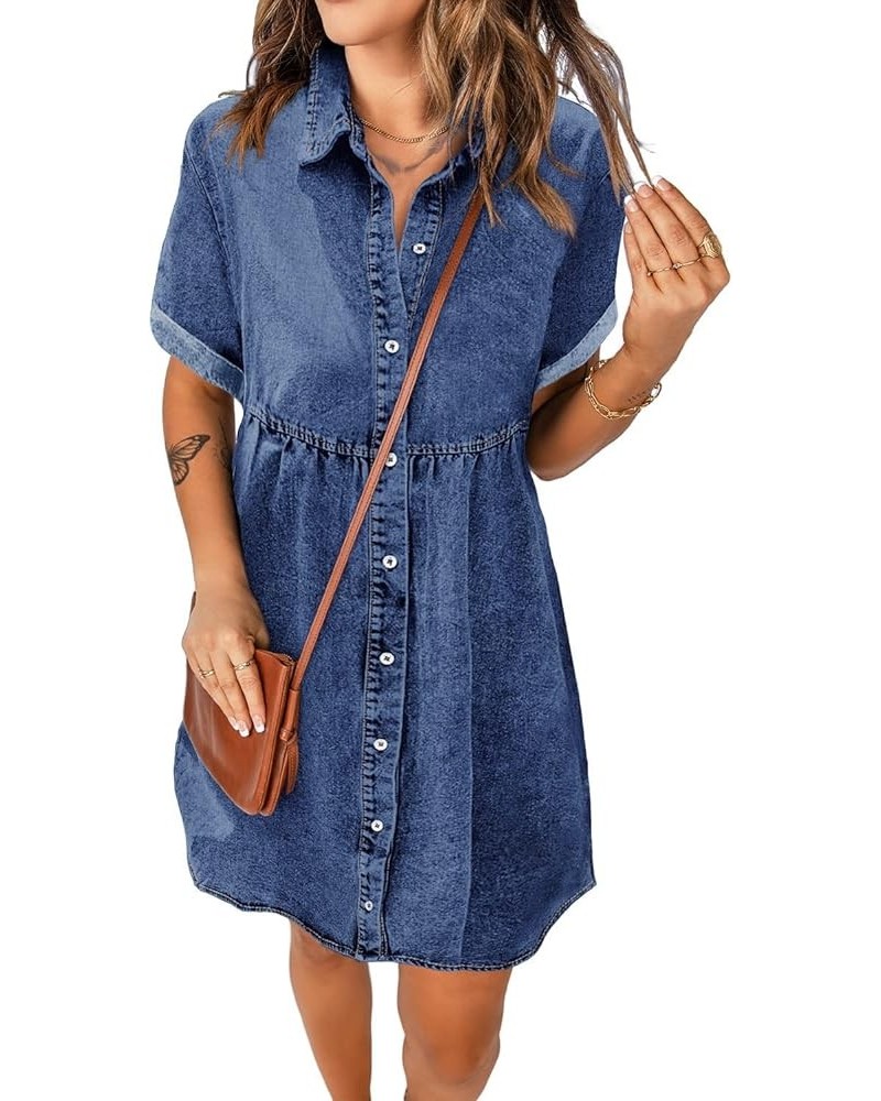 Women's Denim Dress for Women Cute Babydoll Denim Shirt Dress Denim Dress with Pockets Navy_lk $17.99 Socks