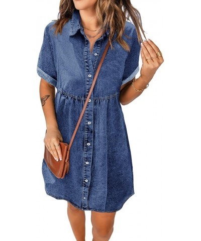 Women's Denim Dress for Women Cute Babydoll Denim Shirt Dress Denim Dress with Pockets Navy_lk $17.99 Socks