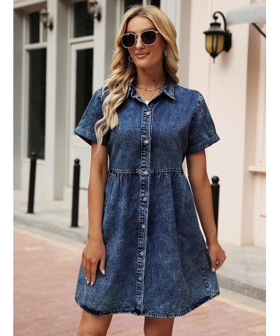 Women's Denim Dress for Women Cute Babydoll Denim Shirt Dress Denim Dress with Pockets Navy_lk $17.99 Socks