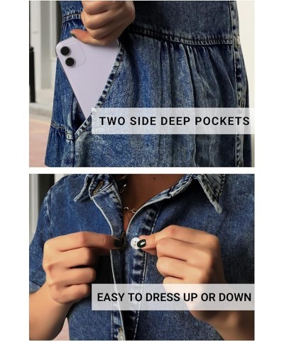 Women's Denim Dress for Women Cute Babydoll Denim Shirt Dress Denim Dress with Pockets Navy_lk $17.99 Socks