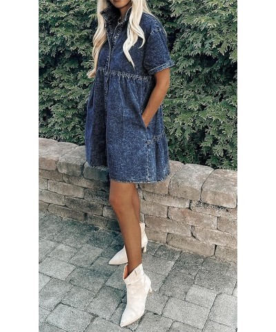 Women's Denim Dress for Women Cute Babydoll Denim Shirt Dress Denim Dress with Pockets Navy_lk $17.99 Socks