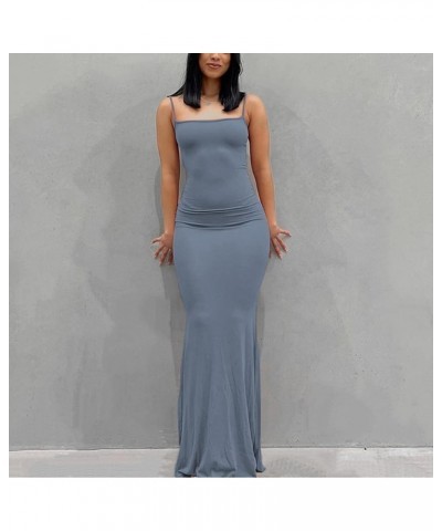 Women Sexy Bodycon Tank Dress Ribbed Sleeveless Maxi Long Dress Deep V Neck Solid Color Midi Club Party Dress Dusty Blue $10....