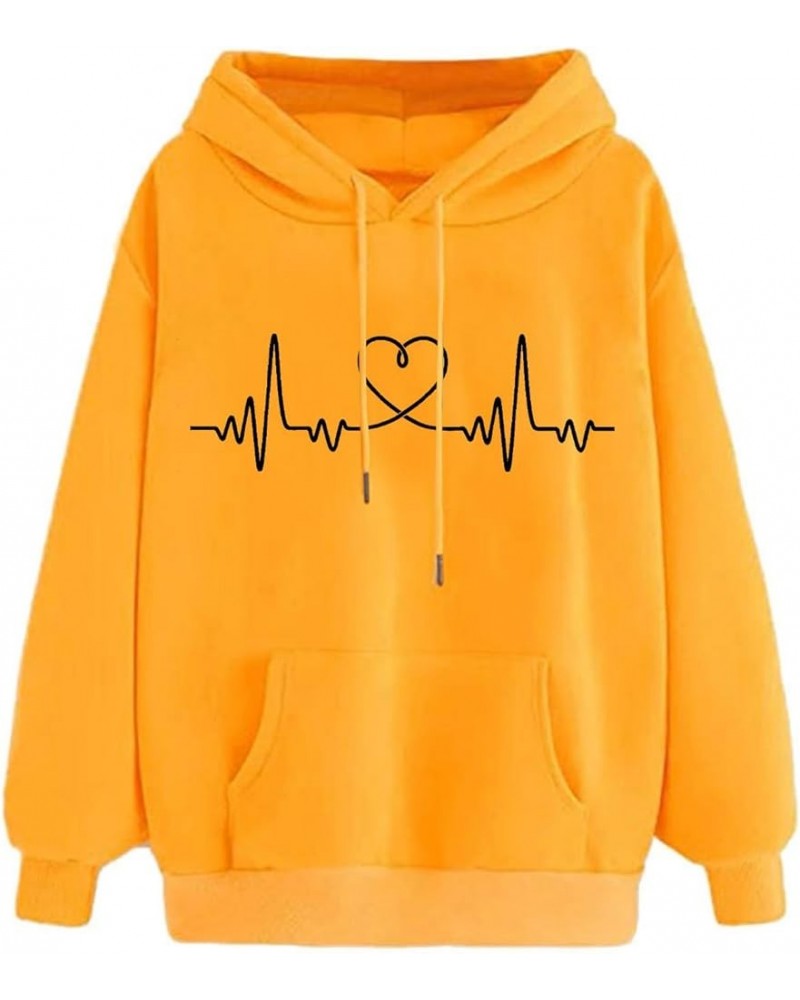 Womens Hoodies Casual Heart Print Pullover Fashion Fall Long Sleeve Sweatshirt Tops Teen Girls Loose Sweatshirts Top 01yellow...