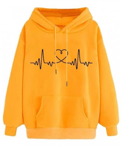 Womens Hoodies Casual Heart Print Pullover Fashion Fall Long Sleeve Sweatshirt Tops Teen Girls Loose Sweatshirts Top 01yellow...