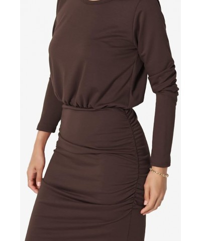 S~3X Long Sleeve Blouson Bodycon Casual Ruched Mini T-Shirt Dress Dark Brown $13.20 Dresses