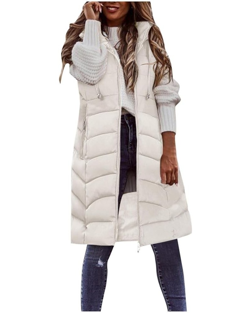 Long Puffer Vest for Women Winter Sleeveless Warm Vest Zip Up Stand Collar Jacket Solid Thickened Hooded Puffy Coat Womens Lo...