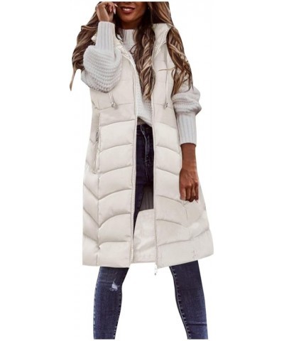 Long Puffer Vest for Women Winter Sleeveless Warm Vest Zip Up Stand Collar Jacket Solid Thickened Hooded Puffy Coat Womens Lo...