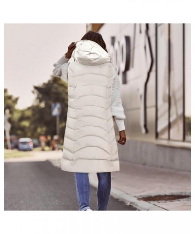 Long Puffer Vest for Women Winter Sleeveless Warm Vest Zip Up Stand Collar Jacket Solid Thickened Hooded Puffy Coat Womens Lo...