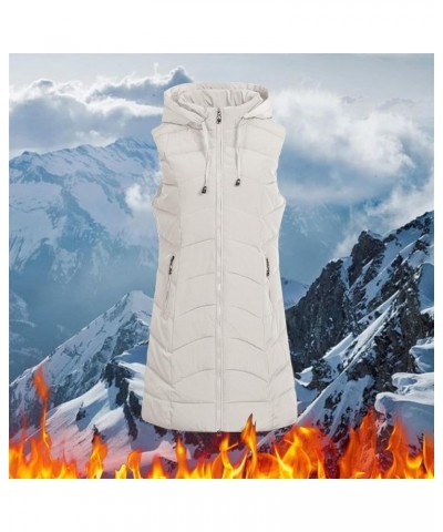 Long Puffer Vest for Women Winter Sleeveless Warm Vest Zip Up Stand Collar Jacket Solid Thickened Hooded Puffy Coat Womens Lo...