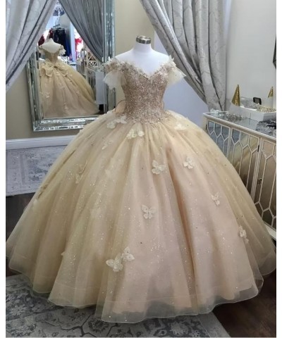 Off Shoulder Quinceanera Dresses Puffy Butterfly Ball Gowns for Vestido de 15 años Glitter Beading Prom Dress Ftu15 Royal Blu...