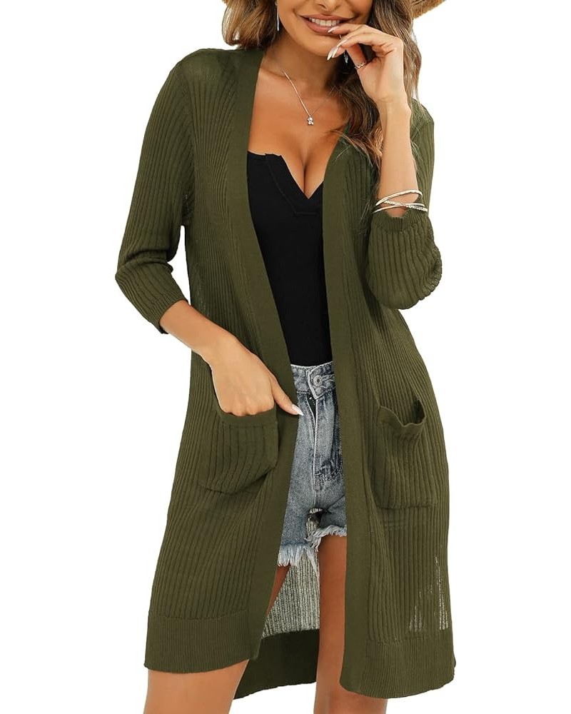 Women's Cardigan Casual 3/4 Sleeve or Long Sleeve Lightweight Open Front Long Knited Cardigan with Pocket G-army Green $13.20...