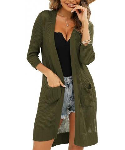 Women's Cardigan Casual 3/4 Sleeve or Long Sleeve Lightweight Open Front Long Knited Cardigan with Pocket G-army Green $13.20...