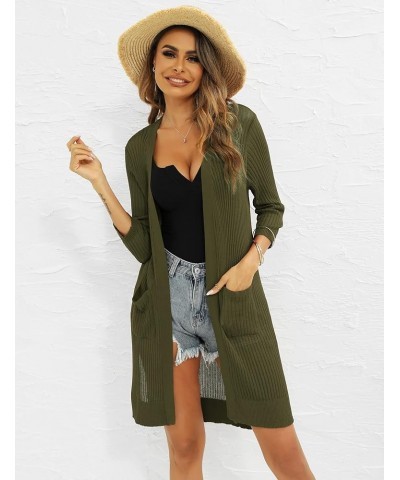 Women's Cardigan Casual 3/4 Sleeve or Long Sleeve Lightweight Open Front Long Knited Cardigan with Pocket G-army Green $13.20...