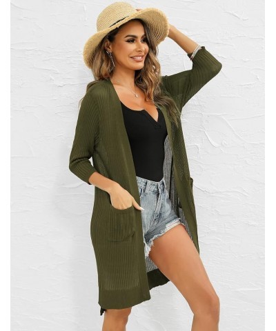 Women's Cardigan Casual 3/4 Sleeve or Long Sleeve Lightweight Open Front Long Knited Cardigan with Pocket G-army Green $13.20...