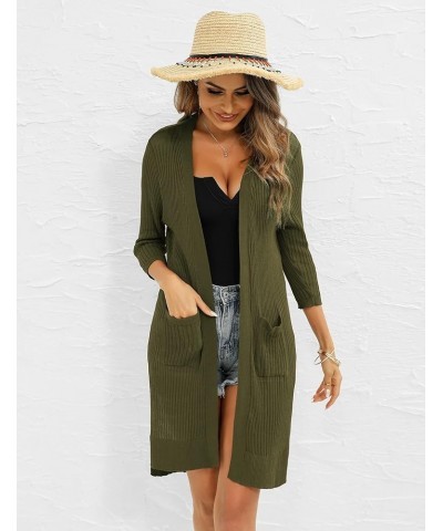 Women's Cardigan Casual 3/4 Sleeve or Long Sleeve Lightweight Open Front Long Knited Cardigan with Pocket G-army Green $13.20...