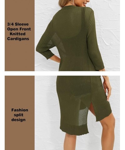 Women's Cardigan Casual 3/4 Sleeve or Long Sleeve Lightweight Open Front Long Knited Cardigan with Pocket G-army Green $13.20...