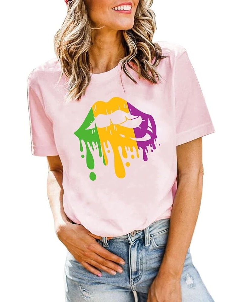 Mardi Gras Shirt Womens Carnival Tshirts New Orleans Parade Custume Tops Light Pink $10.99 T-Shirts