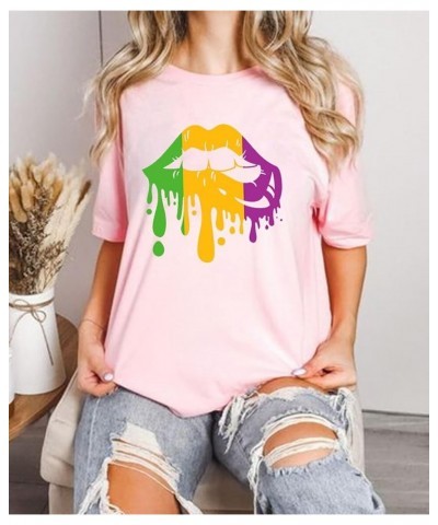 Mardi Gras Shirt Womens Carnival Tshirts New Orleans Parade Custume Tops Light Pink $10.99 T-Shirts