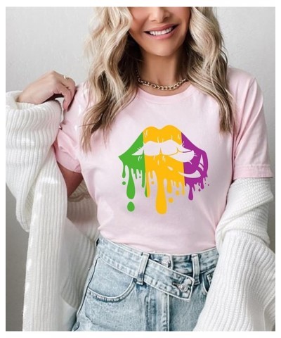 Mardi Gras Shirt Womens Carnival Tshirts New Orleans Parade Custume Tops Light Pink $10.99 T-Shirts