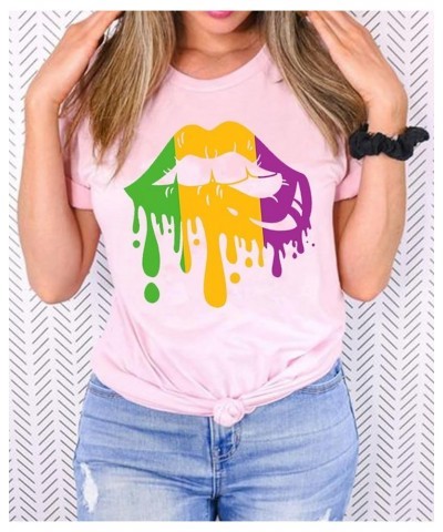 Mardi Gras Shirt Womens Carnival Tshirts New Orleans Parade Custume Tops Light Pink $10.99 T-Shirts