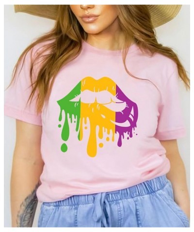 Mardi Gras Shirt Womens Carnival Tshirts New Orleans Parade Custume Tops Light Pink $10.99 T-Shirts