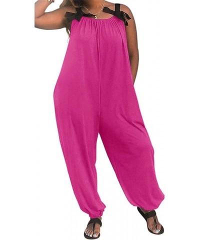 Wonens Plus Size Overalls Spaghetti Strap Baggy Romper Harem Wide Leg Jumpsuit With Pockets Hot Pink $24.48 Jumpsuits