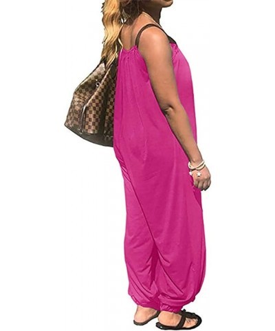 Wonens Plus Size Overalls Spaghetti Strap Baggy Romper Harem Wide Leg Jumpsuit With Pockets Hot Pink $24.48 Jumpsuits