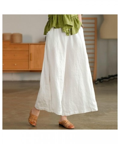 Wide Legged Pants for Women Cotton Linen Palazzo Trousers Boho Casual Capris Summer Crop Pants with Pockets J05-white $9.89 P...