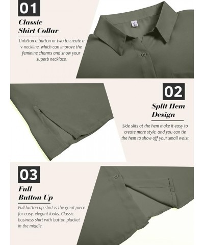 Women Chiffon Button Down Shirts with Pocket Short Sleeve Office Blouses V Neck Casual Business Tops Slim Fit Shirts Army Gre...