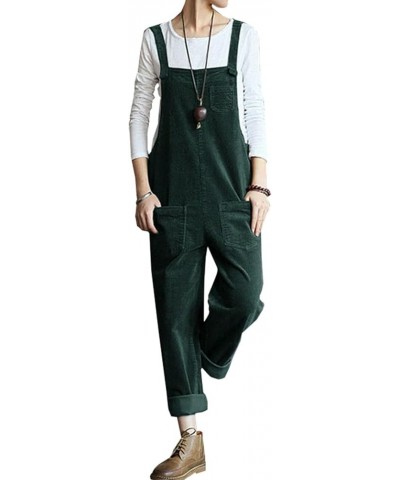 Womens Straight Leg Corduroy Overalls Jumpsuit Romper with Adjustable straps 1-green $14.75 Overalls