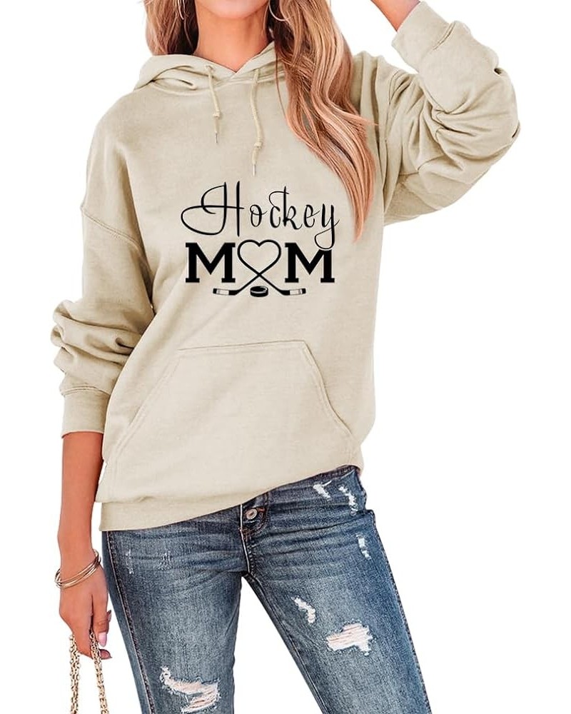 Hockey Mom Hoodie Top Womens Long Sleeve Hockey Graphic Shirts Casual Hockey Player Moms Gifts Sports Sweatshirt Beige $13.45...