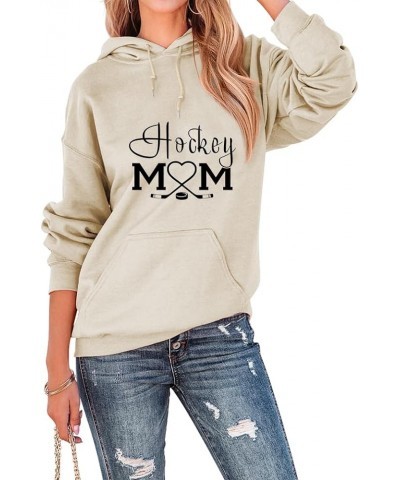 Hockey Mom Hoodie Top Womens Long Sleeve Hockey Graphic Shirts Casual Hockey Player Moms Gifts Sports Sweatshirt Beige $13.45...