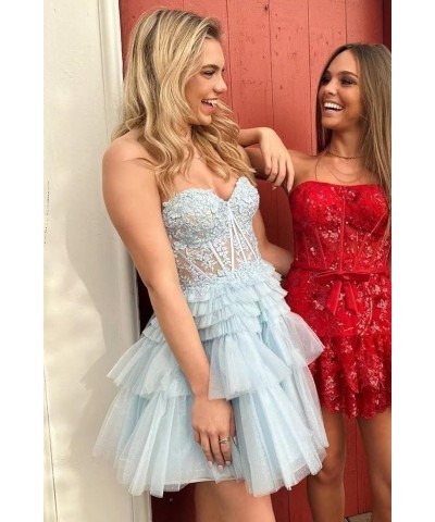 Strapless Corset Homecoming Dress for Teens 2023 Short Tiered Ruffles Prom Dress Glitter Tullle Cocktail Gown Emerald Green $...