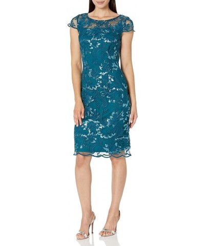 Women's Short Knee Length Floral Embroidered Cocktail Sheath Dress Peacock Embroidery $53.64 Dresses