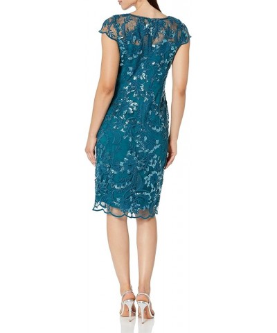 Women's Short Knee Length Floral Embroidered Cocktail Sheath Dress Peacock Embroidery $53.64 Dresses