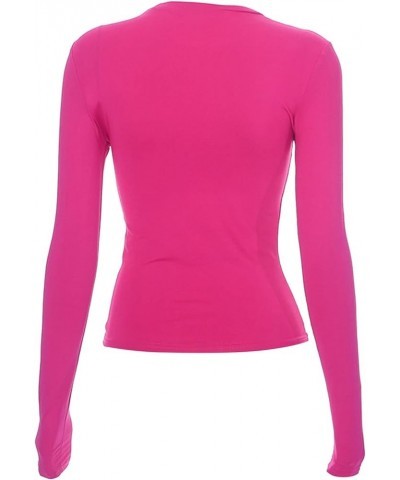 Women’s Long Sleeve Round Neck Crop Top Tee Shirt Basic Solid Tight Slim Fit Cropped Plain Short Women Athletic Hot Pink-c $2...