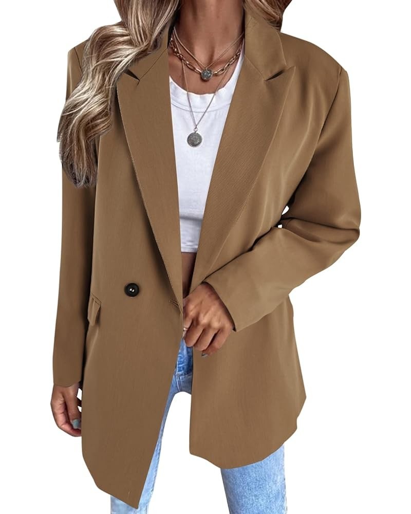 Womens Oversized Blazers Casual Open Front Long Sleeve Lapel Solid Color Button Work Office Business Blazer Jacket Brown $27....