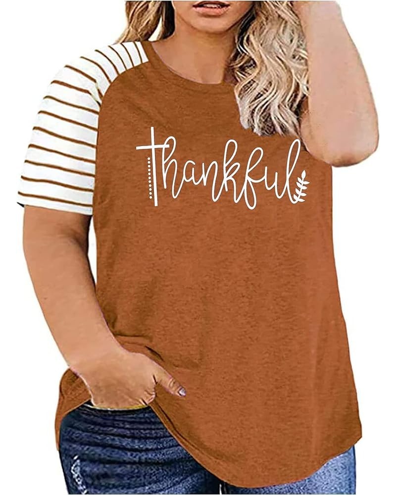 Plus Size Thanksgiving Tshirts Women Thankful Graphic Letter Print T-Shirt Casual Short Sleeve Tee Tops Orange001 $11.96 T-Sh...