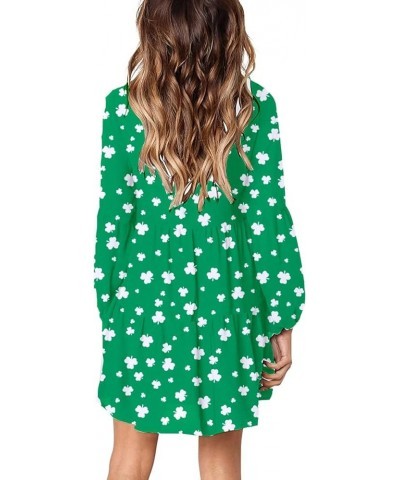 St Patricks Dress Women's Bell Sleeve Cute Shamrocks Four Leaf Clover Print Casual Flare Swing Dress Green Small Shamrock $18...