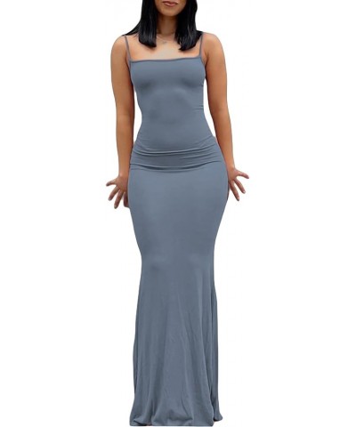 Women Spaghetti Strap Sleeveless Bodycon Long Dress Satin Backless Cut Out High Split Maxi Dress Party Club Dress 93721 Blue ...