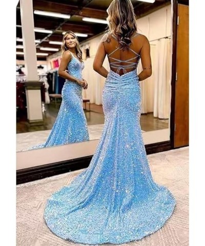 Women's Spaghetti Straps Sequin Prom Dresses Tight Long Mermaid 2024 Formal Evening Party Gowns Wine Red $34.56 Dresses