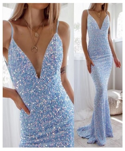 Women's Spaghetti Straps Sequin Prom Dresses Tight Long Mermaid 2024 Formal Evening Party Gowns Wine Red $34.56 Dresses