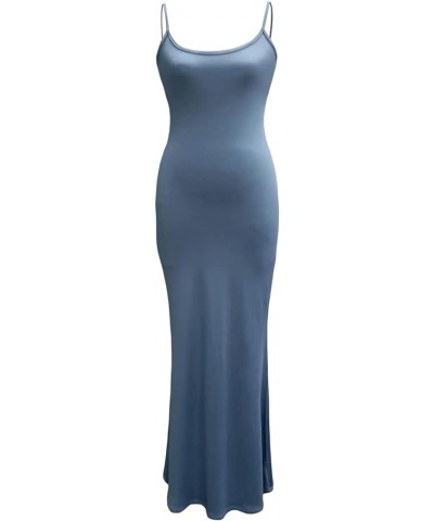 Women Spaghetti Strap Sleeveless Bodycon Long Dress Satin Backless Cut Out High Split Maxi Dress Party Club Dress 93721 Blue ...