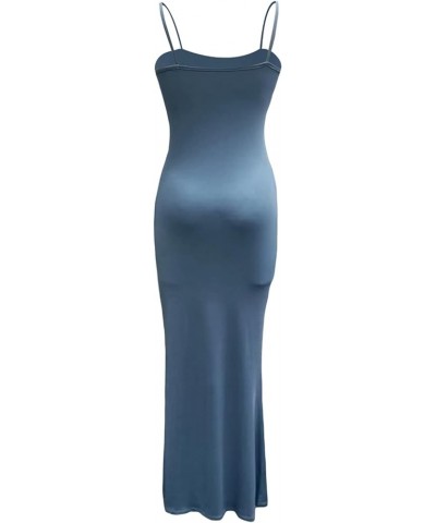 Women Spaghetti Strap Sleeveless Bodycon Long Dress Satin Backless Cut Out High Split Maxi Dress Party Club Dress 93721 Blue ...