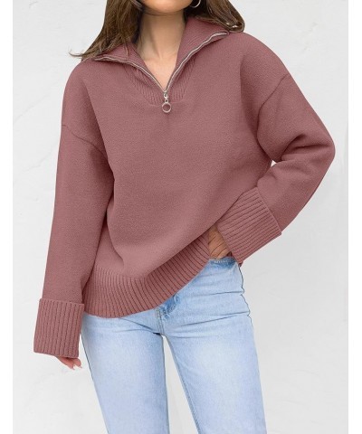 Women's 2024 Winter Long Sleeve 1/4 Zipper V Neck Loose Fuzzy Knitted Chunky Warm Pullover Sweater Jumper Tops Fuchsia $25.19...